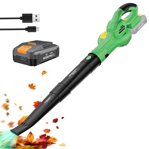 WORKPROX ブロワー 充電式ブロワー 電動ブロアー 20V 15300rpm 222km/h高速回転 風量4.81m3/min コードレス 強力 落ち葉 庭掃除 雪かき用 洗車 水滴飛ばし キーボード パソコン エアコン 網戸 掃除 バ…