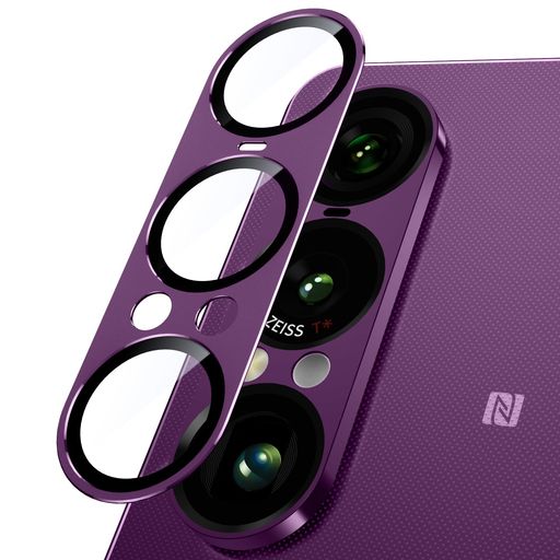 Xperia1VII用カメラフイルムSO-51F/SOG15専用カメラ保護アルミ合金9H強化ガラスレンズカバー耐衝撃全面保護AR高透過率カメラカバー指紋防止一体型レンズガード(パープル)(2)