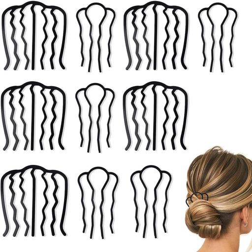 BLOOPIC 夜会巻きコーム しっかり 金属 ヘアアクセサリー 夜会巻き 10個セット お団子ヘアメーカー 金属製ヘアコーム ブラック 結婚式 まとめ髪 フォークコーム 簡単アップスタイル 髪留め…