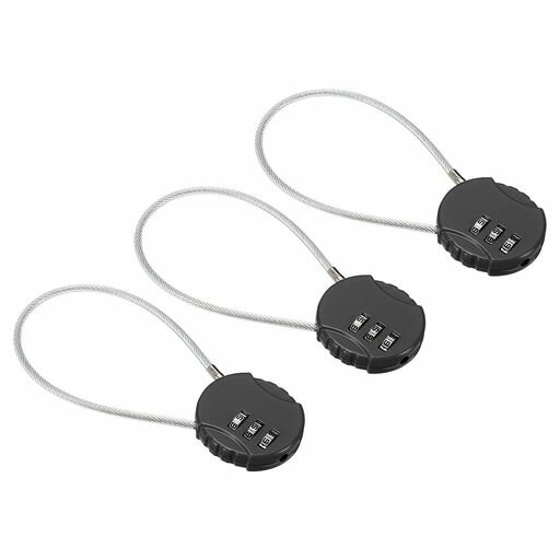 PATIKIL3個20cmセキュリティワイヤー一体型ダイヤル錠3桁4cm南京錠ワイヤー式防犯ロープケーブルスーツ..