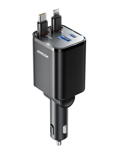 JOYROOM車充電器シガーソケットusb-c【4-in-1巻き取り式】巻き取り式充電ケーブル車載充電器4ポート伸縮ケーブル搭載84W4台同時充電可能超コンパクトカーチャージャーPD45W急速充電12V/24V車対応