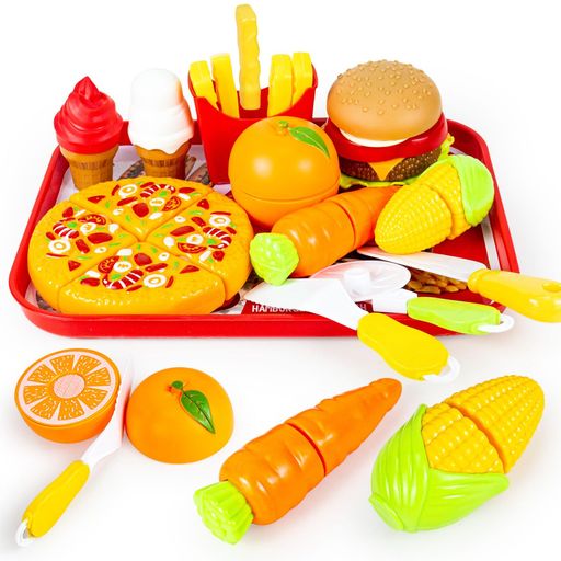 おままごとセットおもちゃ30点子供用キッチン食べ物を切るおもちゃセット野菜果物ハンバーガーピザアイ..