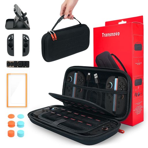 TRANSNOVO対応Switch2ケースニンテンドースイッチ2対応9H保護画面ガラスフィルム+専用枠付収納バッグ大容量24ゲームカードスロット付きメッシュポケット内蔵(コントローラー/充電ケーブル/…