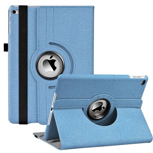iPadケース9.7インチ2018/2017(第5世代第6世代)iPadAirAir2カバー360度回転式手帳型タブレットケースオートスリープ機能3段階調節可能固定バンド脱落防止耐衝撃耐久性おしゃれデニム生地(空色)の商品画像