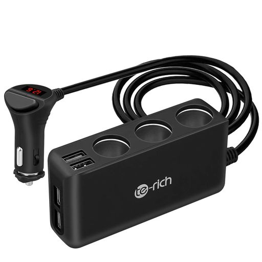 Te-Richシガーソケットusb車載充電器ソケット3連4USBポート最大6.8A/5V急速充電12V/24V車対応LED付オート電圧測定スマート識別12か月保証(ブラック)