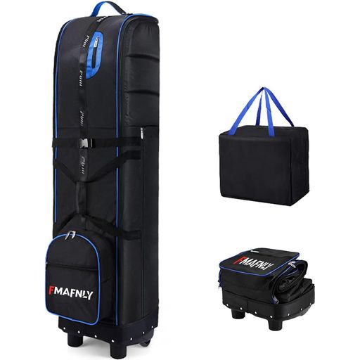 FMAFNLYゴルフバッグカバーゴルフ用トラベルカバーホイール付き折りたたみ式ゴルフ航空バッグゴルフバッグトラベルケース耐摩耗性9.5型/48インチまで対応ブラック&ブルー
