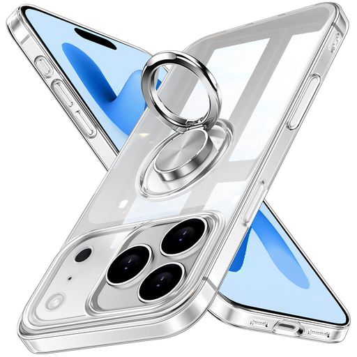 ZabarsiiforiPhone17ProMax用ケースリング透明クリアアイフォン17ProMax用カバーリング付きiphone17ProMax用スマホケースストラップホール付き薄型スタンド機能tpu