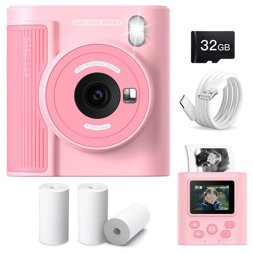 Moledro プリントカメラ 子供用 インスタントデジカメ キッズ 4800万画素 1080P動画 感熱紙 印刷 32GBマイクロSDカード付き トイ インスタント 印刷機能付き 2.0インチIPS画面 3-12歳 女の子 男の子…