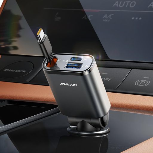 JOYROOM車載充電器シガーソケット【miniサイズ・USB-C巻き取り式充電ケーブル】カーチャージャー急速充電72W3台同時充電業界超コンパクト設計12V/24ViPhone/Android対応