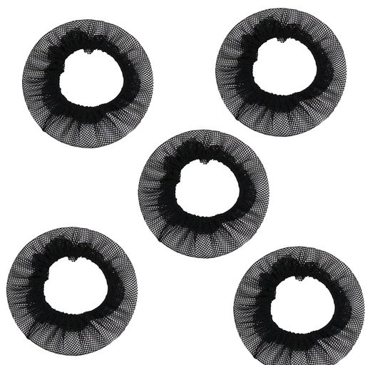 シニヨンネットお団子ネット髪束ねネット弾性布帛5個セットバレエ用品細かい網目(ブラック)