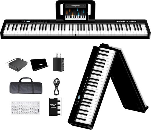 【プロ級並みの音質を再現】X88D折り畳みのの電子ピアノは、5Wステレオスピーカーを搭載しており、よりリアルで豊かな音色を再現します。それに、コンサートホールのような深みのある音色を再現し、デュアル音色、デュアルキーボード、リズム、メトロノーム、録音など、より多くの実用的な機能が統合されており、演奏をより多彩にします。 【折りたたみ式&amp;充電式&amp;持ち運び便利】ワンタッチで折りたたみができるデザインを採用しており、簡単にコンパクトなサイズになり、付属の専用ケースで外出先への持ち運びも楽です。大容量バッテリーを内蔵しているので、ご自宅内での演奏に限らず、電源が確保できない場所でも自由に演奏できます。ご注意:充電不足により音量や音色が変わる可能で、初めてご使用する前に、必ず満充電してください。 【指力感知機能&amp;MIDI機能】X88D電子ピアノは本物のピアノと同じサイズの標準モデルを搭載しており、充分な演奏音域が確保できます。しかも、タッチの強弱で繊細な表現が可能です。MIDI機能にも対応しており、パソコンなどと接続して様々なMIDI編集ソフトをご利用いただけます。