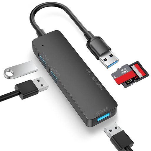 USB3.0ハブバスパワーLUONOCAN小型スリムのUSBアダプターUSB3.0/2.0ポートTF/SDカードリーダー増設マルチハブps3/4/5ぱそこんなど対応ブラック(5IN1)