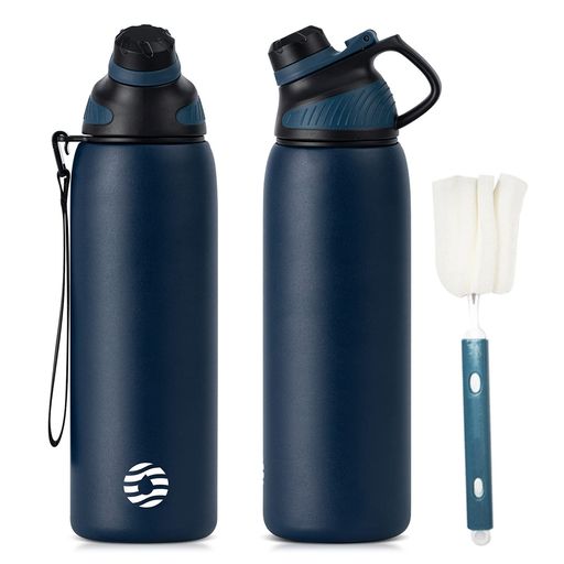 FJbottle 水筒 1リットル 真空断熱 スポーツボトル 保温 保冷 スポーツ飲料対応 1l すいとう 広口 洗いやすい ステンレスボトル マグボトル 洗浄用スポンジ付き 女の子 男の子 おしゃれ 大人 …
