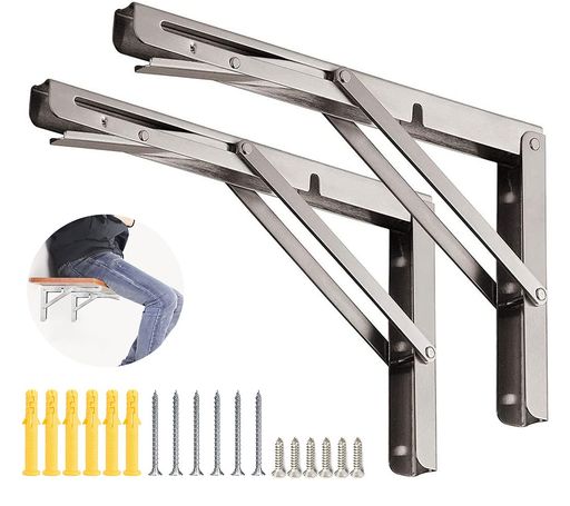 棚受け金具L字型折ステンレス鋼トブラケット壁棚収納棚柱おしゃれ折りたたみブラケットアクセサリー収納耐荷重50-150kgネジ付2本セット(シルバー)(30cm)