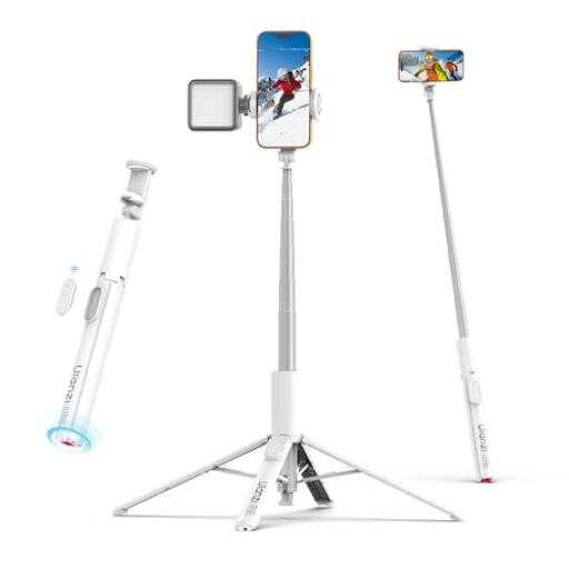 Ulanzi MT86 三脚 スマホ三脚 四脚安定 自動開閉 片手で操作 自撮り棒 スマホスタンド iPhone&Androidに対応 153cm 8段階伸縮 360°回転 じどり棒 リモコン付き コールドシュー付き スマホセルカ棒 …