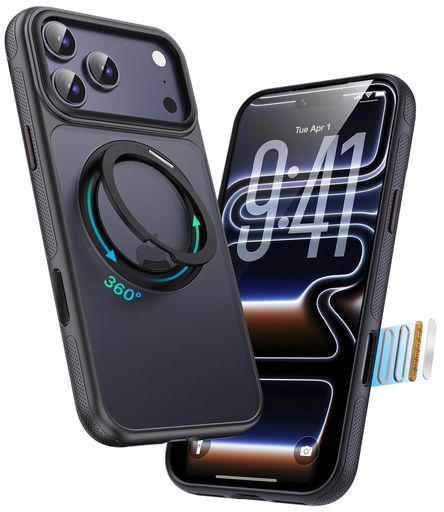TekkaiPhone17ProMax用ケース【360°回転スタンド一体型・MagSafe対応】リングスタンド付きマグネット吸着急速充電対応米軍MIL規格耐衝撃薄型軽量マット半透明指紋防止黄変防止カメラ保護動画…