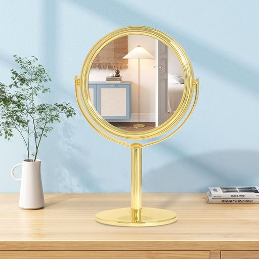 Browgrow卓上ミラー金属化粧鏡ミニサイズ卓上鏡両面鏡2倍鏡女優ミラースタンドミラー持ち運びに便 ...
