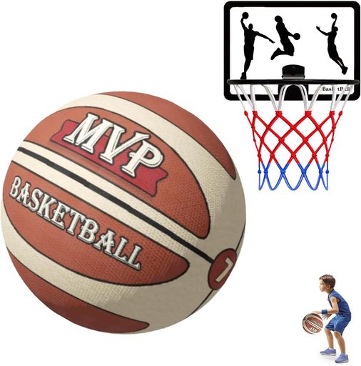 サイレントバスケットボール、屋内バスケットボールフープ付き-サイズ7、無音、新しい3D溝付きエアレスフォームで静かなドリブルと屋内トレーニング(ブラウン)(4.0)