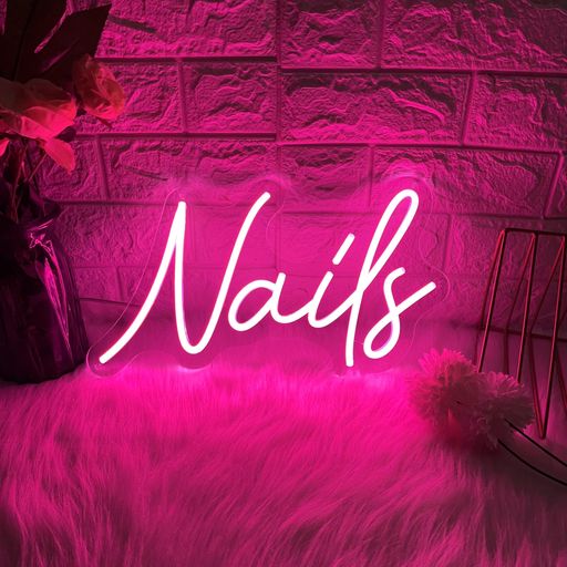 NailsネイルネオンサインネオンライトアップサインLEDピンクネイルサインネイルサロン美容室壁装飾USB..