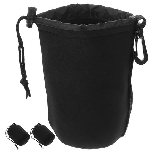 OSALADI3個セットカメラレンズケースネオプレン製防水巾着型レンズポーチ一眼レフ・ミラーレス対応レンズ保護クッション付き軽量コンパクト収納