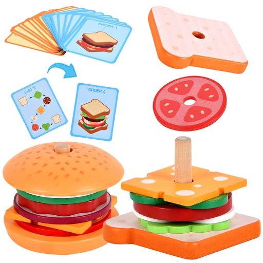 CORPERTOYS木製パズル棒通し棒通しおもちゃリング通し型はめパズルサンドイッチハンバーガーごっこ遊び..