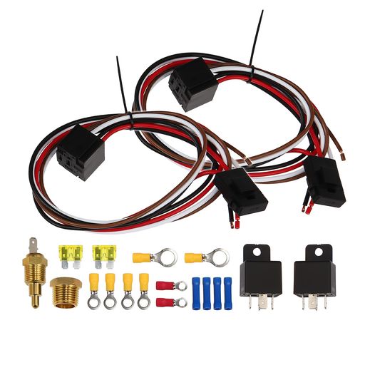 ACROPIXデュアル電動ファンリレーキットサーモスタットスイッチ付185オン175オフ40Aラジエーター電気冷..