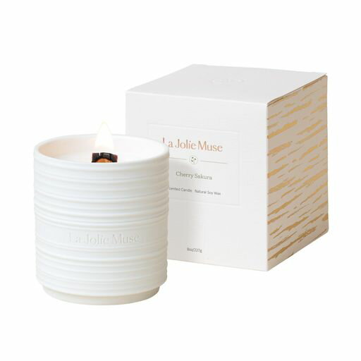 LAJOLIEMUSEアロマキャンドル木芯サクラ女性向けホームフレグランスナチュラルソイキャンドル春のキャンドル燃焼時間50時間227gプレゼントギフト