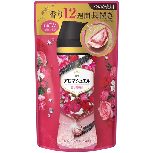 ヘビロテ*1服の香りが、6回着ても新鮮*2(*1:1回洗濯してから次の洗濯までに3-4回着回す服のことを指します。 *2:消費者テストでカーディガンで検証。使用条件により効果が異なる場合があります。) アロマジュエルは選べる4種の香り。気分に合わせて、香りを変えてみてください。 香りは最大12週間長続き! *(*保管状態で) フェミニンな甘さのピンクローズの香り 柔軟剤と組み合わせて、オリジナルの香りを作る「香りメーク」が楽しめます。レノアハピネスだけでなく今お持ちの柔軟剤でも一緒にお使いいただけます。