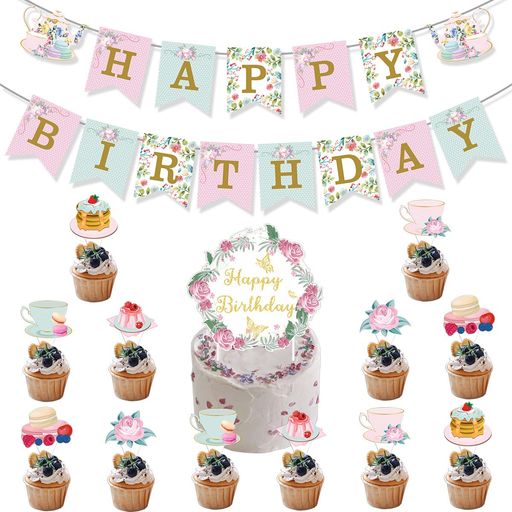 JINSANHUO誕生日飾り付けバースデーデコレーションセット飾り「HAPPYBIRTHDAY」レターバナーケーキトッ..