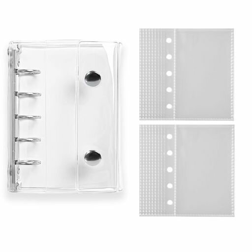 FANGCUU透明シール帳M5PVC製システム手帳バインダー式カードスリーブ20枚付属5穴リフィル対応手帳用ア..