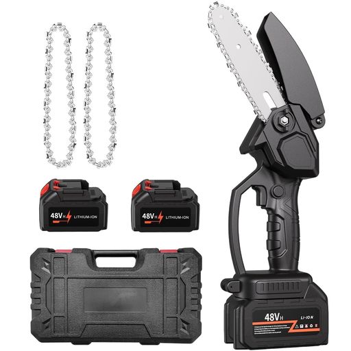 Leymiborチェーンソー充電式電動ノコギリ電動チェーンソー替刃付きバッテリー2個搭載小型【薪割り/薪作り/枝切り/庭木の剪定】ハンディミニ電動のこぎり家庭用木工切断園芸設備収納箱付…