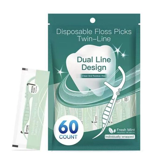 デンタルフロス60本糸ようじ独立包装携帯用フロスy字歯間フロス高分子ポリエチレン緑ミント味消臭クリ..
