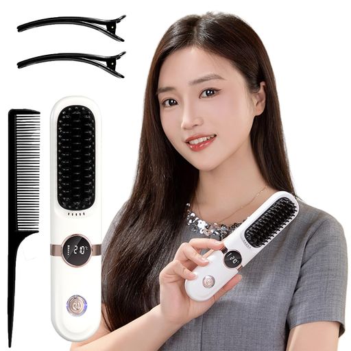 ヒートブラシコードレスブラシアイロン高濃度イオンストレート&カール4段階温度調整静電気防止充電式15分オートオフストレートブラシヘアアイロンやけど防止お誕生日母の日ギフト日…