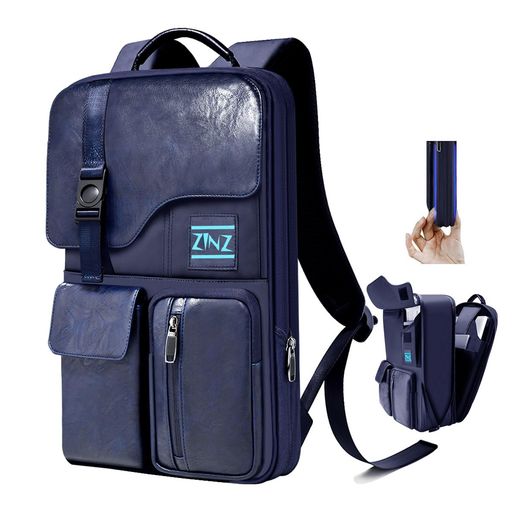 [ZINZ]スリム&拡張型ラップトップバックパック15.6インチ防水コンピュータリュック防犯仕様メンズレディース旅行・通勤用ブルー