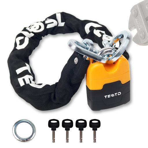 TEOOTDバイクロック極太チェーンロック高い耐切断性パッドロック付き自転車原付オートバイ盗難防止頑丈..