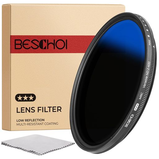 【可変NDフィルター】Beschoi ND2-ND400可変フィルターは、カメラセンサーに届く光を減らし、シャッタースピードを遅くし、絞りを大きくして撮影することを実現します。川、滝、光跡やダイナミックモーションブラー付きの動くオプジェクト撮影に最適です。 【高品質素材】日本のNITTO偏光フィルムは、ニュートラルで正確な色コントラストを再現できます。優れた光学ガラス4枚とマルチ耐性コーティング42層を備えたNDフィルターにより、自信を持って画像やビデオを撮影します。 【多層コーティング】最小光反射率0.1%の42ナノコーティングは、300nmから380nmの紫外線を遮断し、フレアとゴーストを低減します。マルチ耐性コーティングは、フィルターを湿気、油、ほこり、引っかき傷から保護します。 【超薄型構造】厚さ0.37"(9.5mm)の超薄型レンズは精密なネジ山を備え、取り付けが簡単です。レンズにほとんど重量をかけません。広い外枠は、ショットのケラレを防ぎ、広角レンズや望遠レンズに最適です。 【ご注意】1.光がND256に減少すると、Xパターンのグレアまたはゴースティングが発生する場合があります。