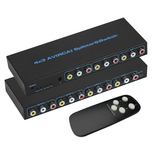 RCAスイッチャーセレクター4x3RCA切替器分配4入力3出力1080P60HzAV切替器スイッチャーVCR、VCD、DVDプレーヤー、ビデオ、PS3、カメラレ..