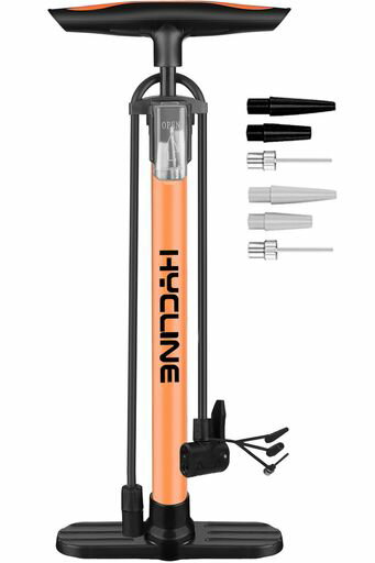 Hycline自転車空気入れ英式仏式米式バルブ対応軽量小型ポンプ150PSI高圧空気注入式フロアポンプMTBBMXタイヤボール風船インフレータブル玩具用(オレンジ)(4.0)