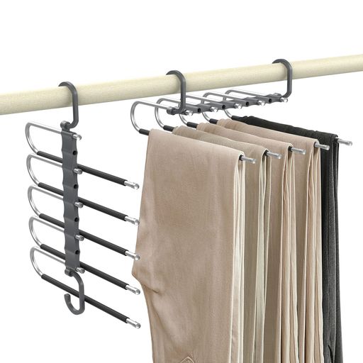 Housolution ズボンハンガー 2本セット パンツハンガー スラックス すべらない 5段 折りたたみ 物干しスタンド 省スペース 縦横両用 滑らない 皺防止 ステンレス 軽量 多機能 360°回転 マルチ…