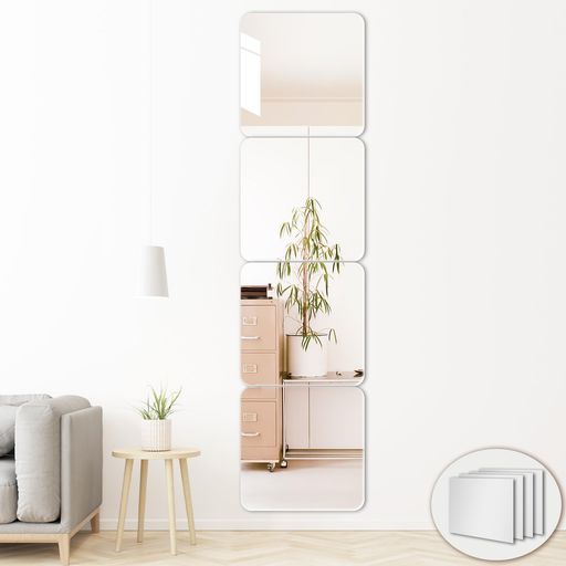 Homirio割れない鏡、15x15cm4枚セット全身ミラー、姿見鏡、地震対策、壁掛けアクリルミラー、強力粘着テープ耐衝撃性、穴あけ不要、軽量で便利、バスルーム、玄関などに適です