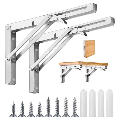 2本セット棚受け金具-L字型ブラケット耐荷重150kg折りたたみ棚受け金具壁棚折り畳みブラケット棚支え金具ネジ付(ホワイト8インチ)