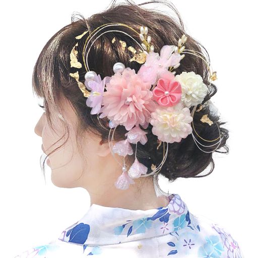 [JZOON] 髪飾り 14点セット 高級造花 ひまわり カスミソウ 水引 お花 紐 ドライフラワー 成人式 七五三 浴衣 袴 着物 振袖 和装 卒業式 結婚式 手作り 全4選 ピンク B2003