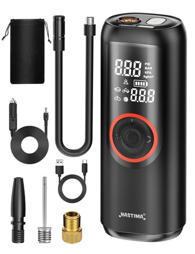 Nastimaバイク電動空気入れ『2024年新登場!』コドレース150PSI2500mAh*3合計7500mAh/27.75Wh自動充填低騒音シガーソケット充電コンパクト自転車・バイク・自動車・ボール・浮き輪に対応PSE認証済