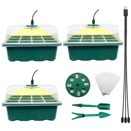 育苗ポット植物育成ライト付き育苗トレイ育苗箱12穴3個セット種子トレイ発芽 育苗セット種まきハウス苗..