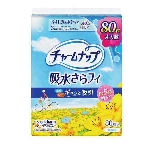 チャームナップ unicharm 吸水さらフィ 羽なし 3cc 17.5cm 80コ入(おりもの&水分ケア 尿 吸水ライナー 尿もれライナー パンティーライナーサイズ)【軽い尿もれの方】