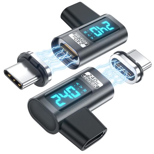 DuHeSinデジタルディスプレイUSBC磁気アダプター直角PD240W24ピン(2個パック)電圧電流電力LEDディスプ..