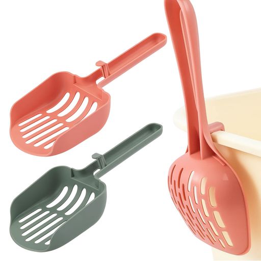 ZTFT猫トイレスコップ2個セット猫砂スコップフック付きで衛生的な収納(赤x1、緑x1)