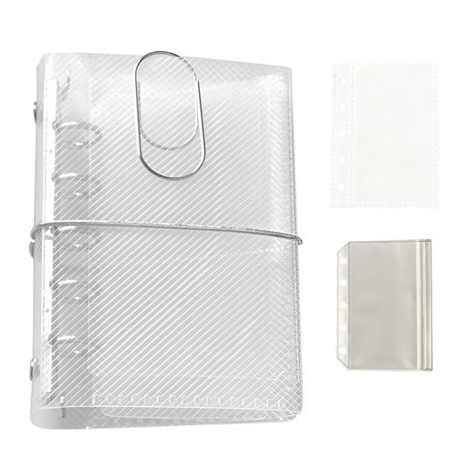 TVETEm5透明シール帳バインダー三つ折り素材収納バッグミニ手帳メモ帳5穴つや消し傷に強い収納セット持..