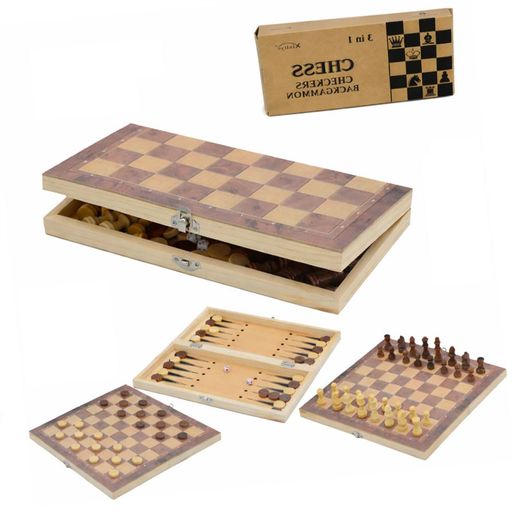 Chess - チェスと陣取りゲームなどが楽しめる木製折りたたみ式知育ボード(29cm)