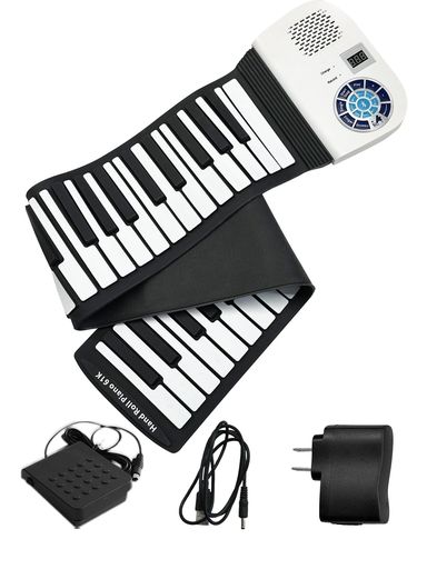 主な機能は主音量制御キー、速度制御キー、録音、プログラミング、再生、持続ペダル、教育、マイク/スピーカーを接続可能です。ピアノは標準的な61鍵盤を使用しており、初心者や子供にとてもフレンドリーです。 128種類音色、128種リズム、14デモ曲を搭載しており、和音演奏にも対応し、充実した機能を搭載しています。この製品は楽器玩具として、子供の音感を育て、ピアノ初心者、高齢者、成人にも最適な練習用ロールピアノです。 キーボードにはシリコンキーボードが採用されており、防水機能があります。ジュースや水がキーボードの上にこぼれる心配はありません。しかも掃除がよく、濡れたタオルをそのまま使ってキーボードの汚れを拭き取ることができます。 初めて使う前に電子ピアノに充電してください。大容量リチウム電池ので充電時間は5H程度で、初めて使用する場合は6H程度充電してください。電力量が高い場合やフル充電の場合、USBを挿入して充電すると、充電指示灯が点滅したり消えたりするのは正常です。 鍵盤にはタッチ反応があるので、対応する音色を素早く反映することができます。